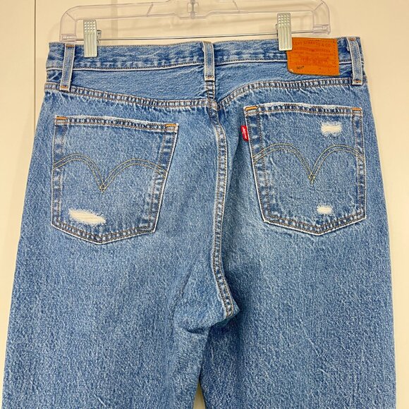 Levi's Size 30 Blue Distressed Crop Straight Leg Jeans - Picture 3 of 8